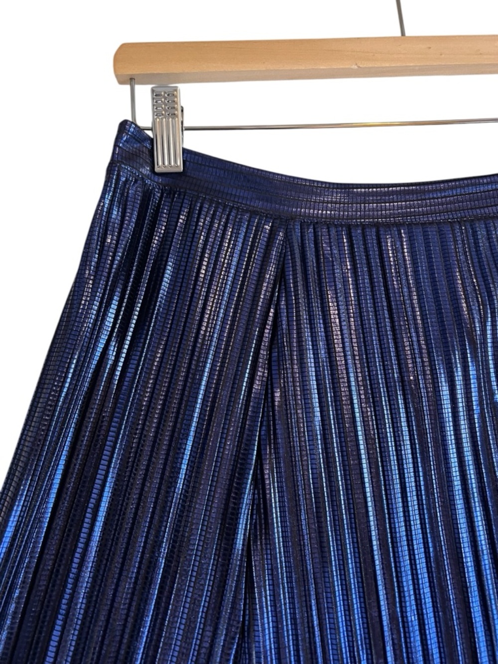 Anthropologie metallic blue pleated a-line midi skirt size M excellent condition - Picture 7 of 14